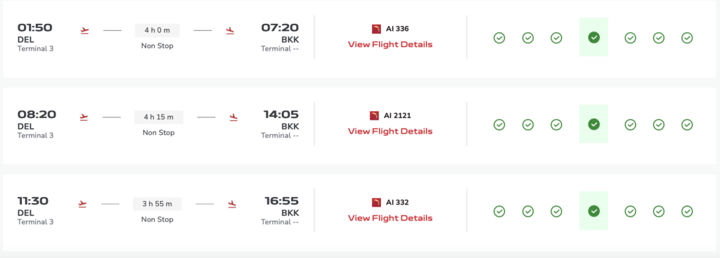 a screenshot of a flight schedule